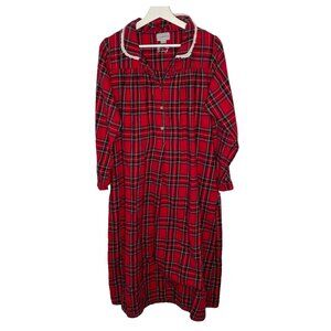 Lang Of Salzburg Red Plaid Long Sleeve Nightgown Womens Size S Christmas Cotton